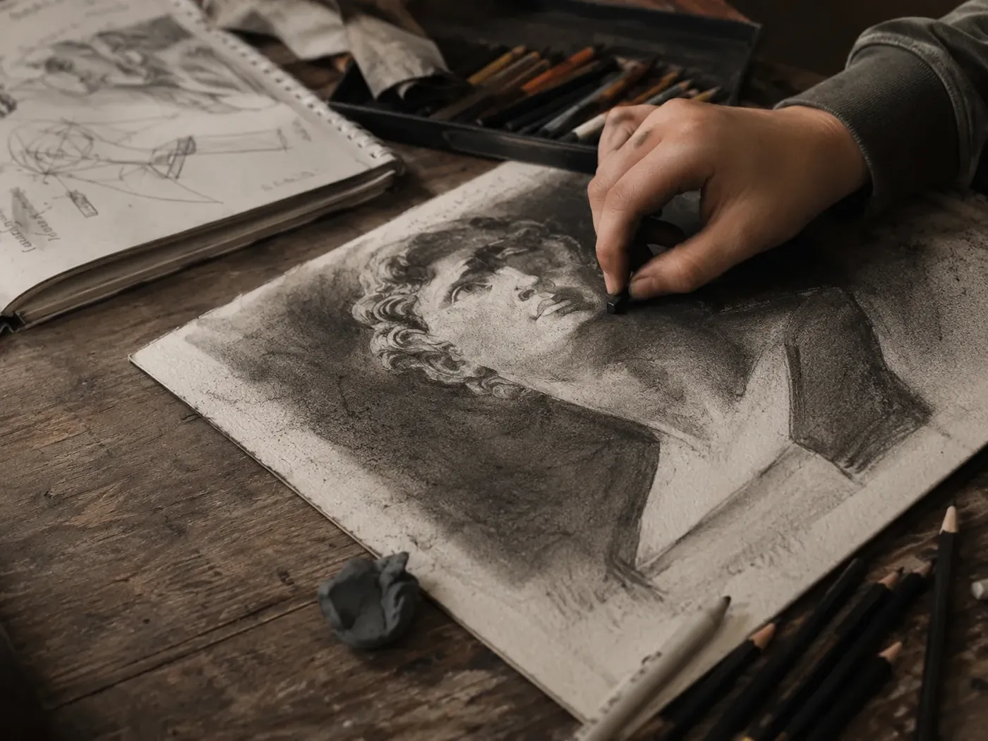 Karakalem çizim çalışması, yakın çekim — BADU CRAFT STUDIO Silivri