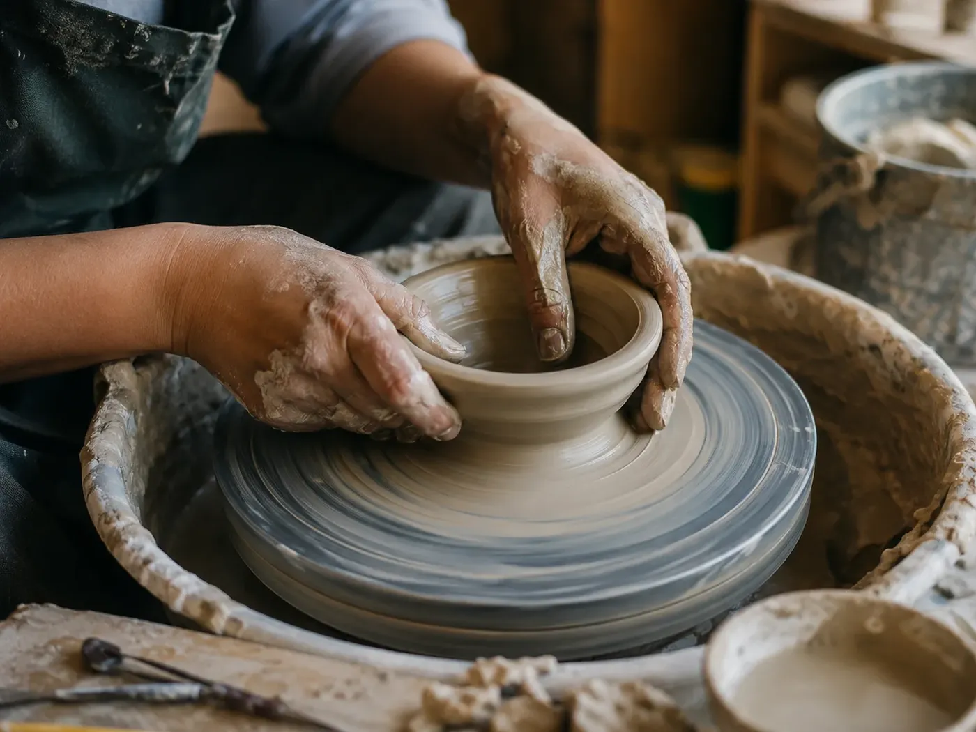 Seramik atölyesinde elle şekillendirme — BADU CRAFT STUDIO Silivri